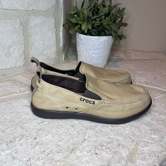 Crocs Walu Tan Slip On canvas Loafers sz 7 - Picture 7 of 9